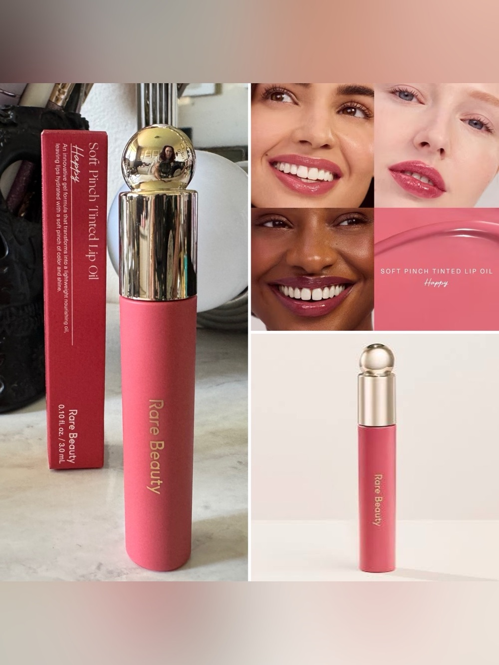 Rare Beauty Soft Pinch Tinted Lip Oil Happy Full Size 3mL Cool Pink